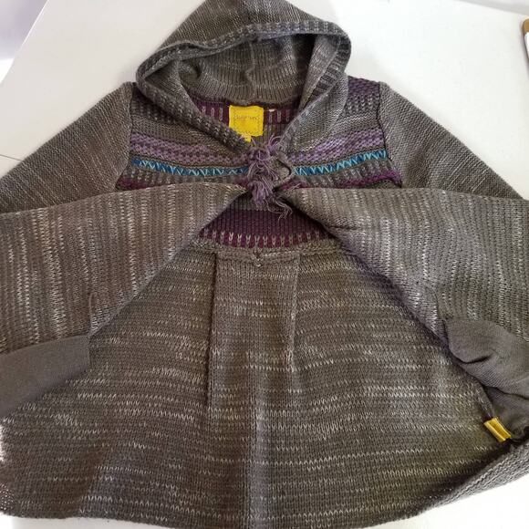 Lulumari Crochet 1 Button Gray Purple Sweater Funky BOHO Hooded Nice Size M - Picture 3 of 8